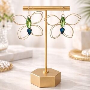 Artisan Butterfly Wire Earrings – Green & Teal Crystal Statement Earrings